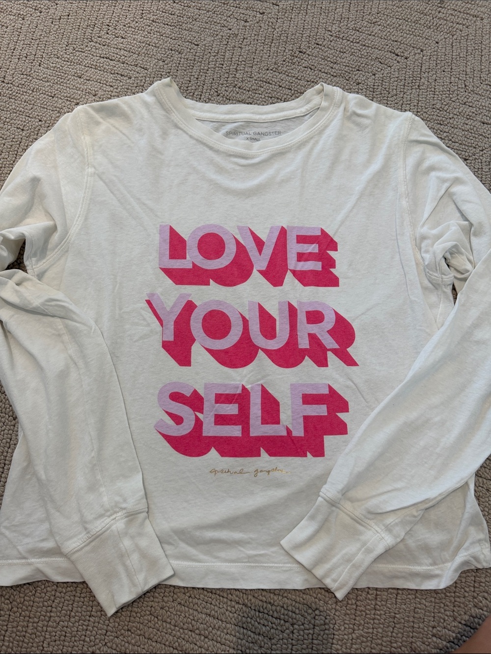 Spiritual Gangster White Long Sleeve Tee with Pink